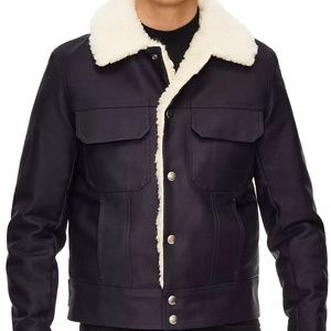 Sandro Faux Shearling Trucker Jacket